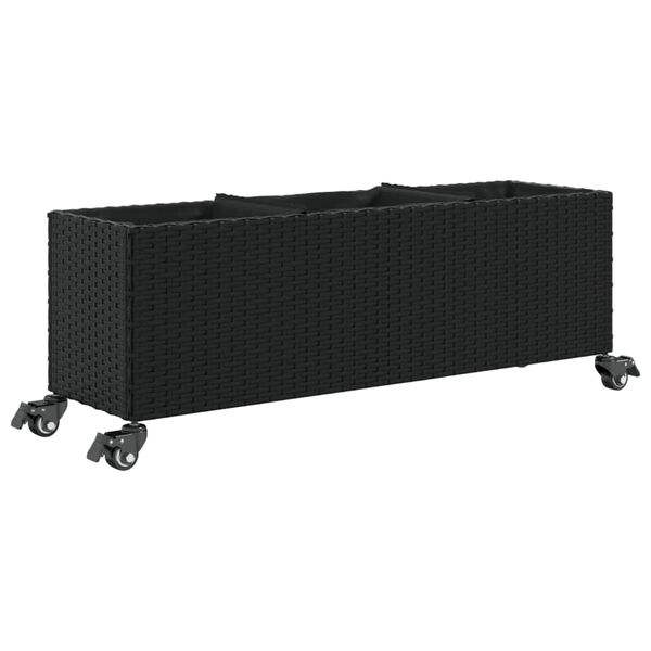vidaXL fekete polyrattan n&ouml;v&eacute;nytart&oacute; ker&eacute;kkel/3 cser&eacute;ppel 107x32x38 cm