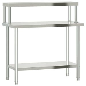 vidaXL rozsdamentes ac&eacute;l felső polcos konyhai munkaasztal 110x55x120cm