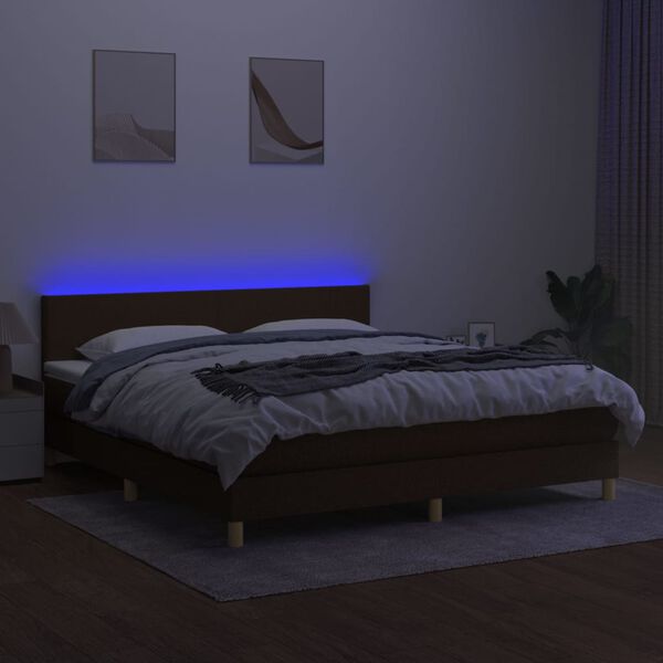 vidaXL barna sz&ouml;vet rug&oacute;s &eacute;s LED-es &aacute;gy matraccal 160x200 cm