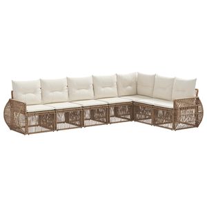 vidaXL Kerti Kanap&eacute; Szett 7 pcs Beige &eacute;s Kr&eacute;msz&iacute;nű polirattan