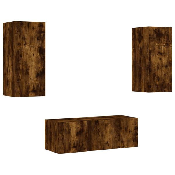 vidaXL 4 darab f&uuml;st&ouml;s t&ouml;lgy sz&iacute;nű szerelt fa TV-b&uacute;tor LED-del