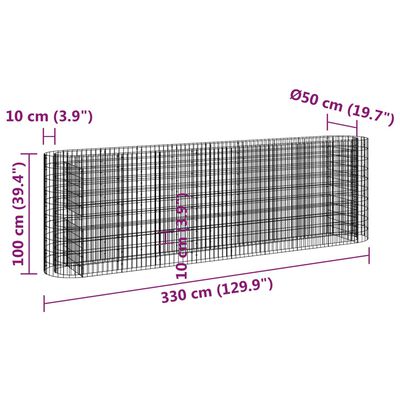 vidaXL horganyzott vas gabion magaságyás 330x50x100 cm