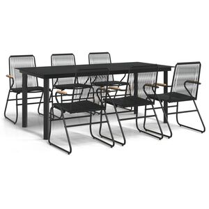 vidaXL 7 r&eacute;szes fekete PVC rattan kerti &eacute;tkezőgarnit&uacute;ra