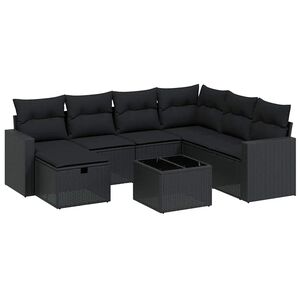 vidaXL 8 r&eacute;szes fekete polyrattan kerti &uuml;lőgarnit&uacute;ra p&aacute;rn&aacute;kkal