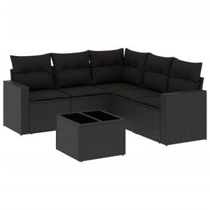 vidaXL 6 r&eacute;szes fekete polyrattan kerti &uuml;lőgarnit&uacute;ra p&aacute;rn&aacute;kkal