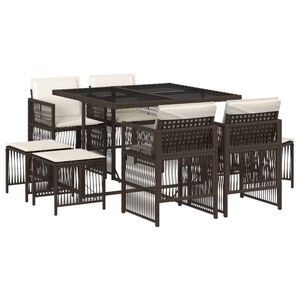 vidaXL 9 r&eacute;szes barna polyrattan kerti &eacute;tkezőgarnit&uacute;ra p&aacute;rn&aacute;kkal