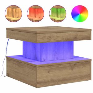 vidaXL k&eacute;zműves t&ouml;lgy sz&iacute;nű doh&aacute;nyz&oacute;asztal LED-l&aacute;mp&aacute;kkal 50x50x40cm