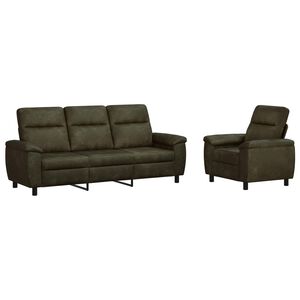 vidaXL Kanap&eacute; Szett 2 pcs Katonai z&ouml;ld Műsuede Bőr