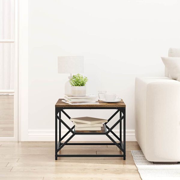 vidaXL Dohányzóasztal Füstölt tölgy 51 x 50 x 40 cm Műszaki fa és acél