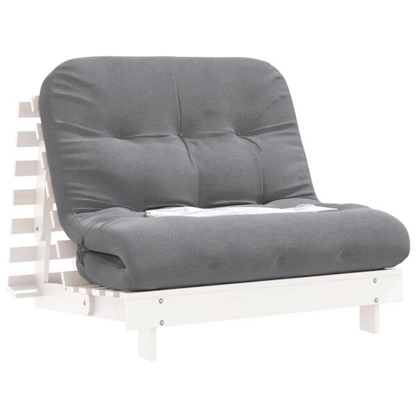 vidaXL feh&eacute;r t&ouml;m&ouml;r fenyőfa futon kanap&eacute;&aacute;gy matraccal 100 x 206 x 11 cm
