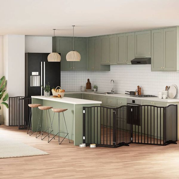 vidaXL fekete ny&aacute;rfa 12 paneles &ouml;sszecsukhat&oacute; kutyakapu ajt&oacute;val 960 cm