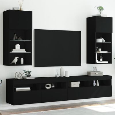 vidaXL 2 db fekete TV-szekrény LED-világítással 40,5 x 30 x 90 cm