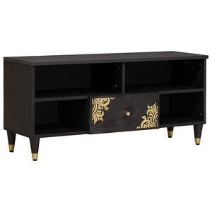 vidaXL TV szekrény fiókkal Fekete 100 x 33 x 46 cm Tömör Mangófát