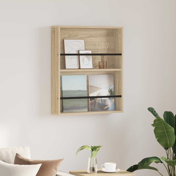 vidaXL Magazin &aacute;llv&aacute;ny polcokkal Sonoma t&ouml;lgy 60 x 12 x 70 cm Faanyag