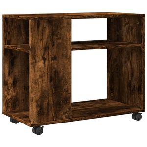 vidaXL f&uuml;st&ouml;s t&ouml;lgy sz&iacute;nű szerelt fa kisasztal kerekekkel 70x35x60 cm