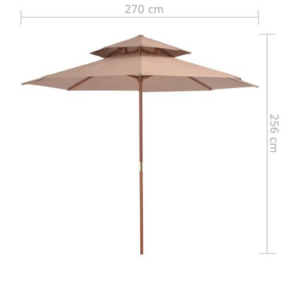 vidaXL tópszínű kétszintes napernyő fa rúddal 270 cm