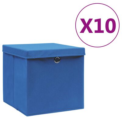 vidaXL 10 db kék fedeles tárolódoboz 28 x 28 x 28 cm