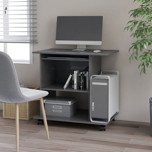 vidaXL magasfényű szürke forgácslap számítógépasztal 80 x 50 x 75 cm