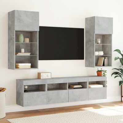 vidaXL 5 darab betonszürke szerelt fa fali TV-bútor LED-del