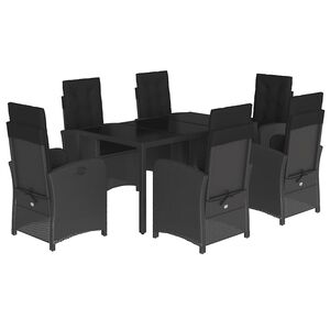 vidaXL 7 r&eacute;szes fekete polyrattan kerti &eacute;tkezőgarnit&uacute;ra p&aacute;rn&aacute;val