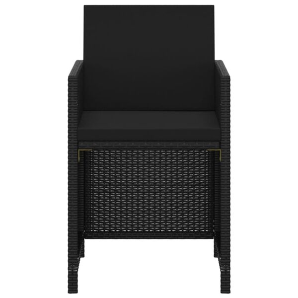 vidaXL 3 r&eacute;szes fekete polyrattan kerti &eacute;tkezőgarnit&uacute;ra p&aacute;rn&aacute;kkal