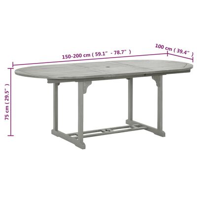 vidaXL szürke tömör akácfa kerti asztal 200 x 100 x 75 cm