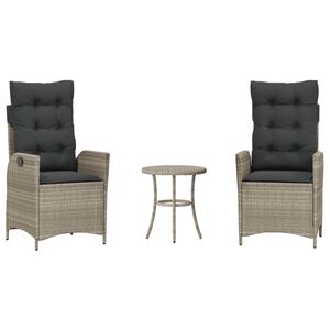 vidaXL 3 r&eacute;szes vil&aacute;gossz&uuml;rke polyrattan bisztr&oacute;garnit&uacute;ra p&aacute;rn&aacute;kkal