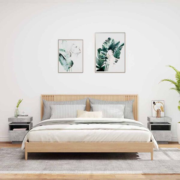 vidaXL 2 db betonsz&uuml;rke &eacute;jjeliszekr&eacute;ny LED-f&eacute;nyekkel 40x39x48,5 cm