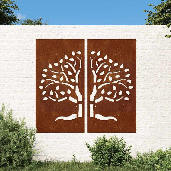 vidaXL 2 db famint&aacute;s corten ac&eacute;l kerti fald&iacute;sz 105 x 55 cm