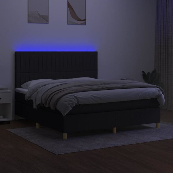 vidaXL fekete sz&ouml;vet rug&oacute;s &eacute;s LED-es &aacute;gy matraccal 180 x 200 cm