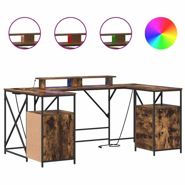 vidaXL Asztal fi&oacute;kkal F&uuml;st&ouml;lt t&ouml;lgy 182 x 101 x 87,5 cm Faanyag