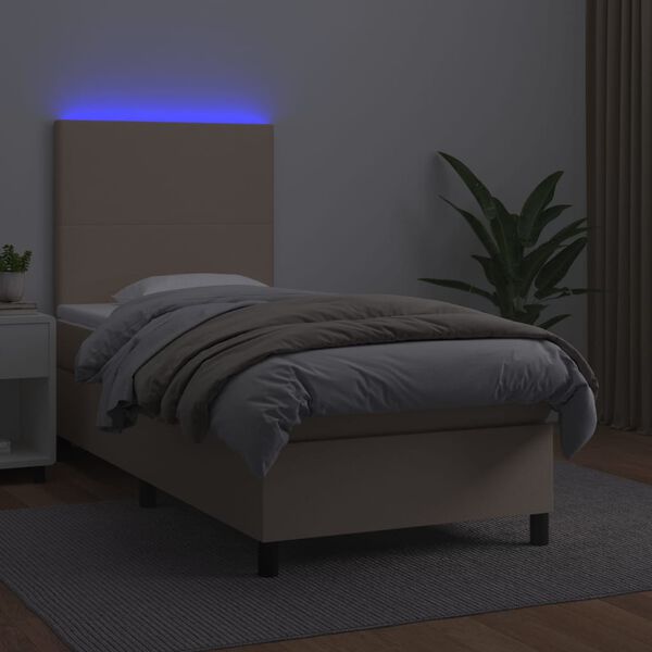 vidaXL cappuccino színű műbőr rugós ágy matraccal és LED-del 100x200cm