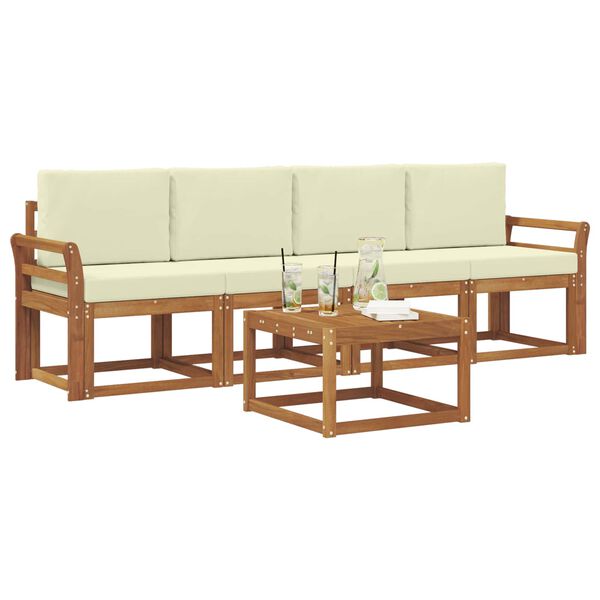 vidaXL K&uuml;lt&eacute;ri kanap&eacute; szett p&aacute;rn&aacute;val 5 pcs Term&eacute;szetes &eacute;s kr&eacute;msz&iacute;nű