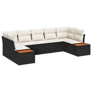 vidaXL Kerti Kanap&eacute; Szett p&aacute;rn&aacute;val 7 pcs Fekete &eacute;s Kr&eacute;m Polyrattan