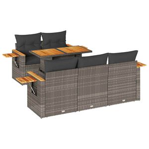 vidaXL 6 r&eacute;szes sz&uuml;rke polyrattan ak&aacute;cfa kerti &uuml;lőgarnit&uacute;ra p&aacute;rn&aacute;kkal