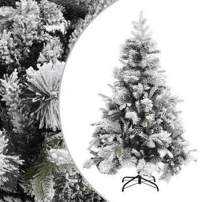 vidaXL PVC/PE karácsonyfa pelyhes hóval és tobozokkal 150 cm