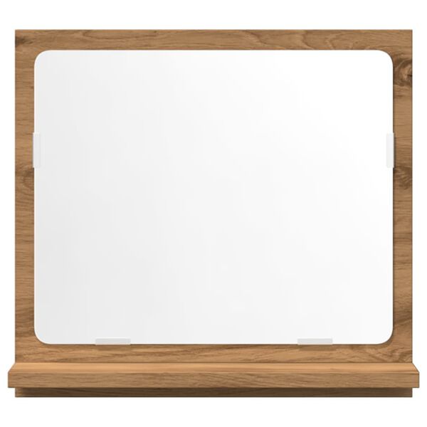vidaXL kézműves tölgy szerelt fa tükrös fürdőszobaszekrény 40x11x37 cm