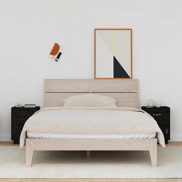 vidaXL 2 db fekete tömör fenyőfa éjjeliszekrény 40 x 34 x 55 cm