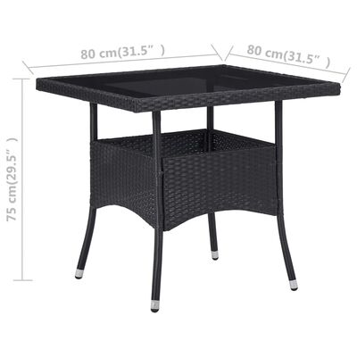 vidaXL fekete polyrattan és üveg kültéri étkezőasztal