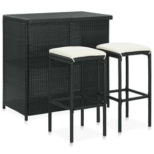 vidaXL 3 r&eacute;szes fekete polyrattan b&aacute;rszett