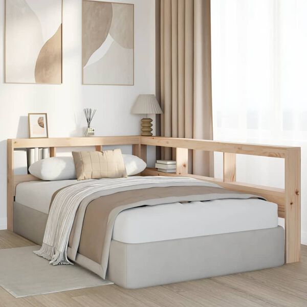 vidaXL K&ouml;nyvespolc fejt&aacute;mla L-alak&uacute; 120 cm t&ouml;m&ouml;rfa fenyőfa