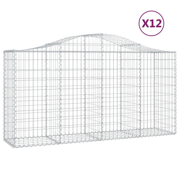 vidaXL 12 db íves horganyzott vas gabion kosár 200x50x100/120 cm