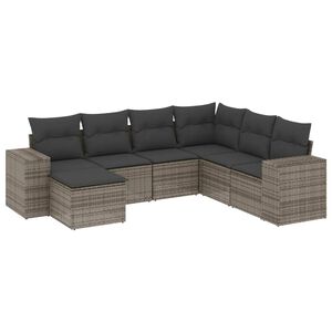 vidaXL 7 r&eacute;szes sz&uuml;rke polyrattan kerti &uuml;lőgarnit&uacute;ra p&aacute;rn&aacute;kkal