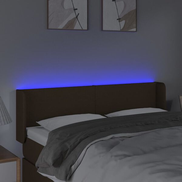 vidaXL s&ouml;t&eacute;tbarna sz&ouml;vet LED-es fejt&aacute;mla 147 x 16 x 78/88 cm