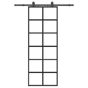 vidaXL fekete ESG üveg tolóajtó fémszerelvény-szettel 76x205 cm