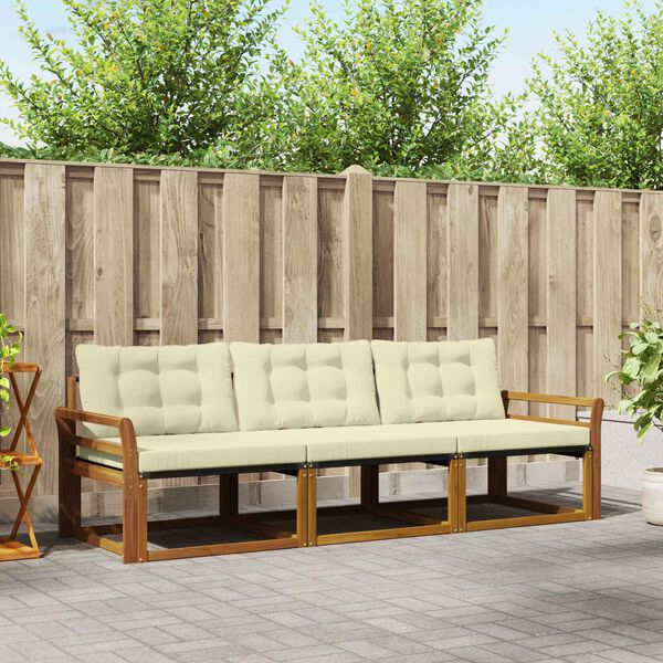 vidaXL K&uuml;lt&eacute;ri kanap&eacute; szett p&aacute;rn&aacute;val 3 pcs Term&eacute;szetes &eacute;s kr&eacute;msz&iacute;nű