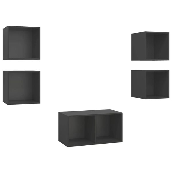 vidaXL 5 r&eacute;szes sz&uuml;rke szerelt fa TV-szekr&eacute;ny szett