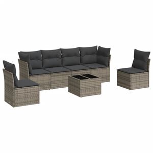vidaXL 7 r&eacute;szes sz&uuml;rke polyrattan kerti &uuml;lőgarnit&uacute;ra p&aacute;rn&aacute;kkal
