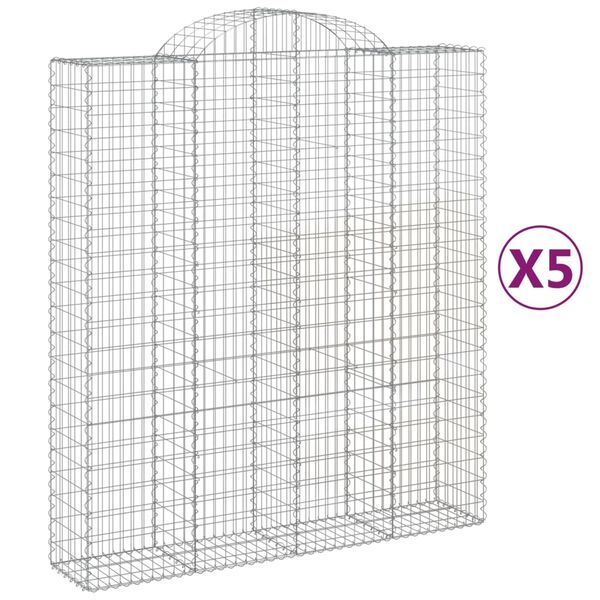 vidaXL 5 db íves horganyzott vas gabion kosár 200x50x220/240 cm