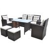 vidaXL 6-r&eacute;szes barna k&uuml;lt&eacute;ri polyrattan &eacute;tkezőszett p&aacute;rn&aacute;kkal